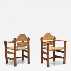 Pair of Geometric Armchairs with Woven Wicker Elements Europe Mid 20th Century - 4719633