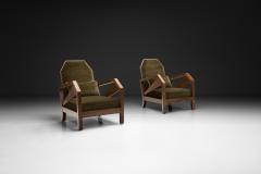 Pair of Geometric Art Deco Armchairs with Beech Frames France 1930s - 4696122