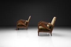Pair of Geometric Art Deco Armchairs with Beech Frames France 1930s - 4696125