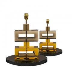 Pair of Geometric Stacked Murano Glass Block Table Lamps - 4033369