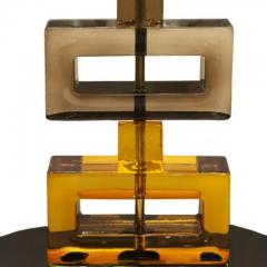 Pair of Geometric Stacked Murano Glass Block Table Lamps - 4033382