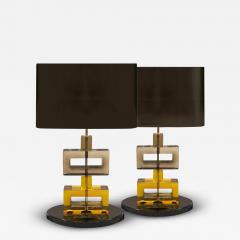 Pair of Geometric Stacked Murano Glass Block Table Lamps - 4034003