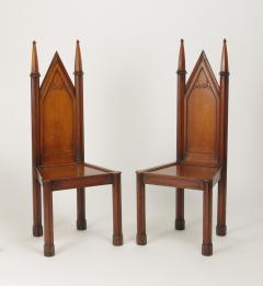 Pair of George III Oak Gothic Hall Chairs c 1800 - 948667