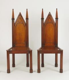 Pair of George III Oak Gothic Hall Chairs c 1800 - 948674