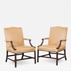 Pair of Georgian Style Leather Gainsborough Chairs - 2626453