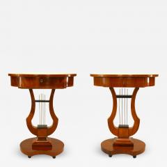 Pair of German Biedermeier Mahogany Lyre End Tables - 1439532
