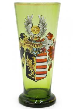 Pair of German Bohemian Green Glass Armorial Crest Vases - 4200448