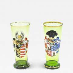 Pair of German Bohemian Green Glass Armorial Crest Vases - 4263170