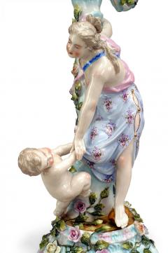 Pair of German Dresden Porcelain Candelabras with Lady and Child Figures - 4635656