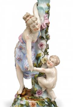 Pair of German Dresden Porcelain Candelabras with Lady and Child Figures - 4635657