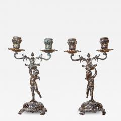 Pair of German Late 19th Century Jugendstil Silver Plated WMF Cherub Candelabras - 3663564
