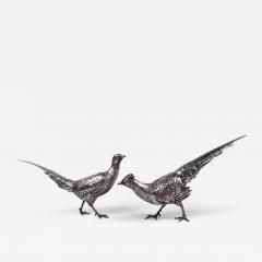 Pair of German Silver Pheasants Game Birds with Hinged Wings - 3987566