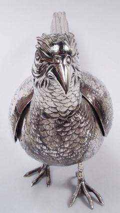 Pair of German Silver Spice Boxes in Form of Pheasants Birds - 3772153