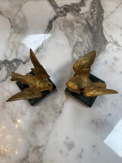 Pair of Gilded Bronze Bird Sculpture on Marble Base - 4381370