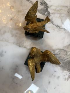 Pair of Gilded Bronze Bird Sculpture on Marble Base - 4381371