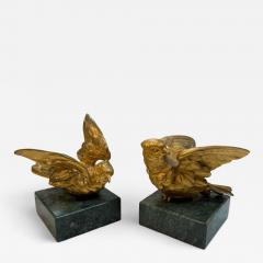 Pair of Gilded Bronze Bird Sculpture on Marble Base - 4383255