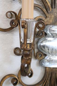 Pair of Gilded Iron and Crystal Sconces by Maison Bagu s 1950s - 3864326