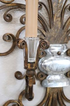 Pair of Gilded Iron and Crystal Sconces by Maison Bagu s 1950s - 3864332