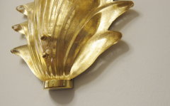 Pair of Gilded Leaf Murano Glass Wall Sconces - 3234970