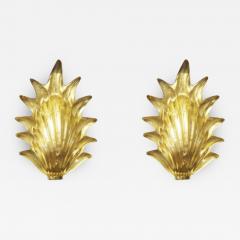 Pair of Gilded Leaf Murano Glass Wall Sconces - 3252577