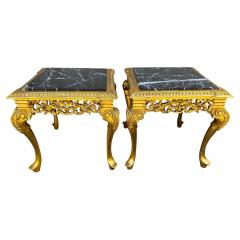Pair of Giltwood Queen Anne Style Marble Top End Tables - 4489136