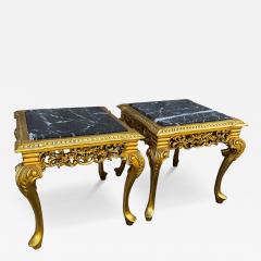 Pair of Giltwood Queen Anne Style Marble Top End Tables - 4491054