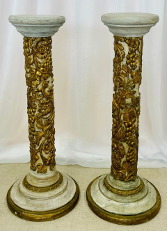 Pair of Giltwood and Paint Decorated Italian Columns Pedestals Gustavian Style - 2489136