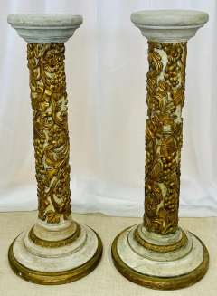 Pair of Giltwood and Paint Decorated Italian Columns Pedestals Gustavian Style - 2489137