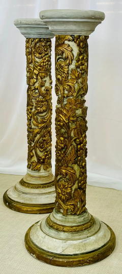 Pair of Giltwood and Paint Decorated Italian Columns Pedestals Gustavian Style - 2489156