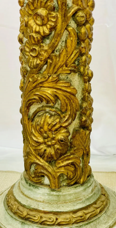 Pair of Giltwood and Paint Decorated Italian Columns Pedestals Gustavian Style - 2489177