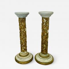 Pair of Giltwood and Paint Decorated Italian Columns Pedestals Gustavian Style - 2490507