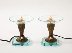 Pair of Glass Brass Petite Table Lamps att Pietro Chiesa Italy 1940s - 3522991