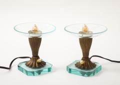 Pair of Glass Brass Petite Table Lamps att Pietro Chiesa Italy 1940s - 3522996