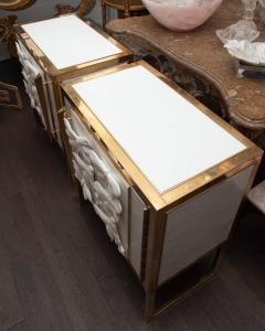 Pair of Glass and Brass Nightstands with Midcentury Butterfly Porcelain Panels - 3035665