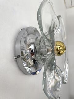 Pair of Glass and Metal Flower Sconces Italy 1970s - 2592963