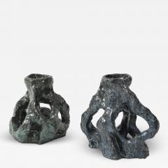 Pair of Glazed Ceramic Candlesticks - 4099943