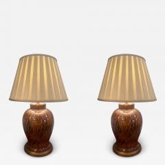 Pair of Glazed Ceramic Lamps and Shades - 3917559