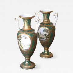 Pair of Glazed and Biscuit Porcelain Urns - 530362