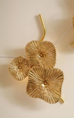 Pair of Gold Bronze Murano Flower Floral Glass and Brass Sconces Italy - 3879807