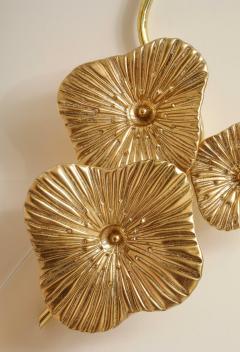 Pair of Gold Bronze Murano Flower Floral Glass and Brass Sconces Italy - 3879810