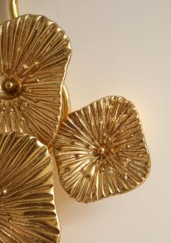 Pair of Gold Bronze Murano Flower Floral Glass and Brass Sconces Italy - 3879811