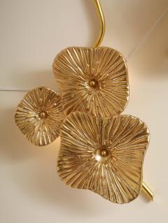 Pair of Gold Bronze Murano Flower Floral Glass and Brass Sconces Italy - 3879812