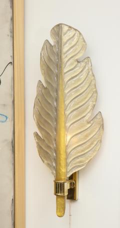 Pair of Gold Infused Murano Glass and Brass Leaf Sconces Italy 24 H - 1790727