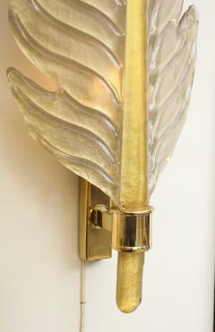 Pair of Gold Infused Murano Glass and Brass Leaf Sconces Italy 24 H - 1790729