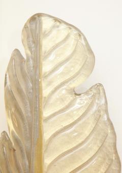 Pair of Gold Infused Murano Glass and Brass Leaf Sconces Italy 24 H - 1790735