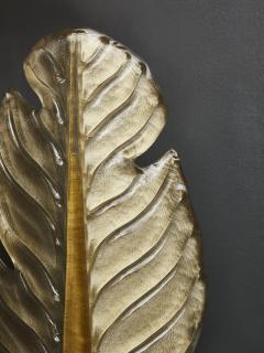 Pair of Gold Tinted Murano Glass Leaves Wall Sconces with Brass Setting - 1663889