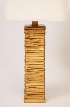 Pair of Gold Tone Metalic Column Lamps  - 4203008