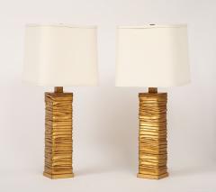 Pair of Gold Tone Metalic Column Lamps  - 4203011