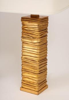 Pair of Gold Tone Metalic Column Lamps  - 4203012