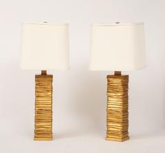 Pair of Gold Tone Metalic Column Lamps  - 4203015